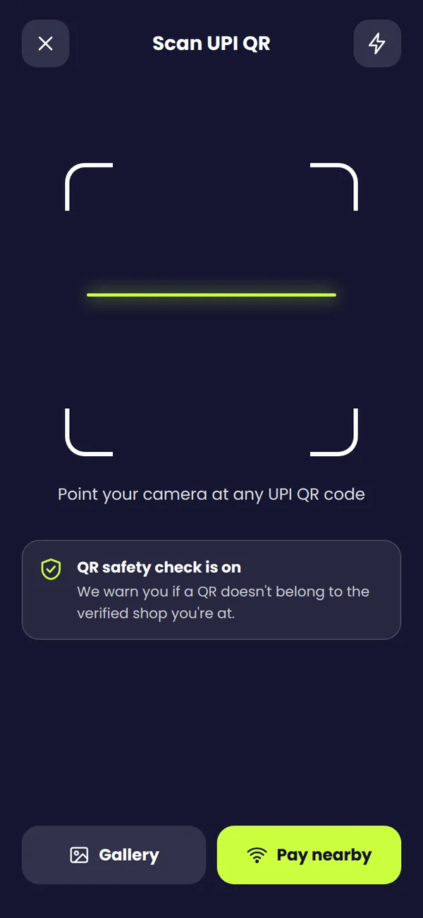 Scan UPI QR with the QR safety check switched on